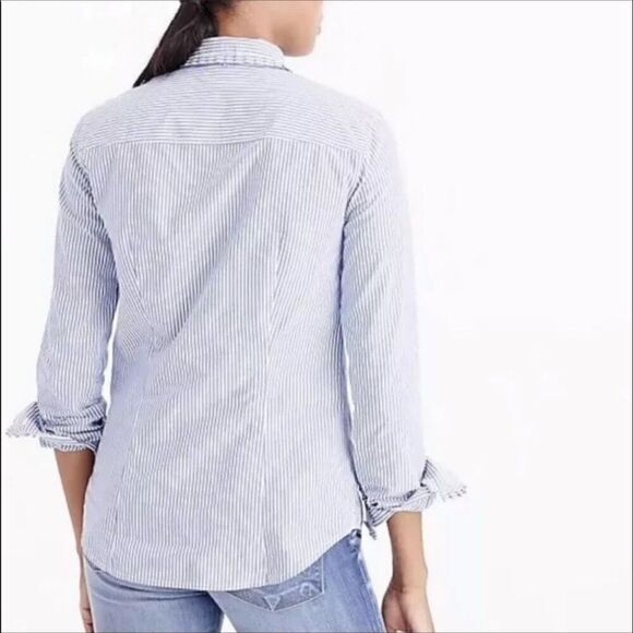 J. Crew Striped Ruffle Tuxedo Neck Tie Blouse 4P - Picture 2 of 11